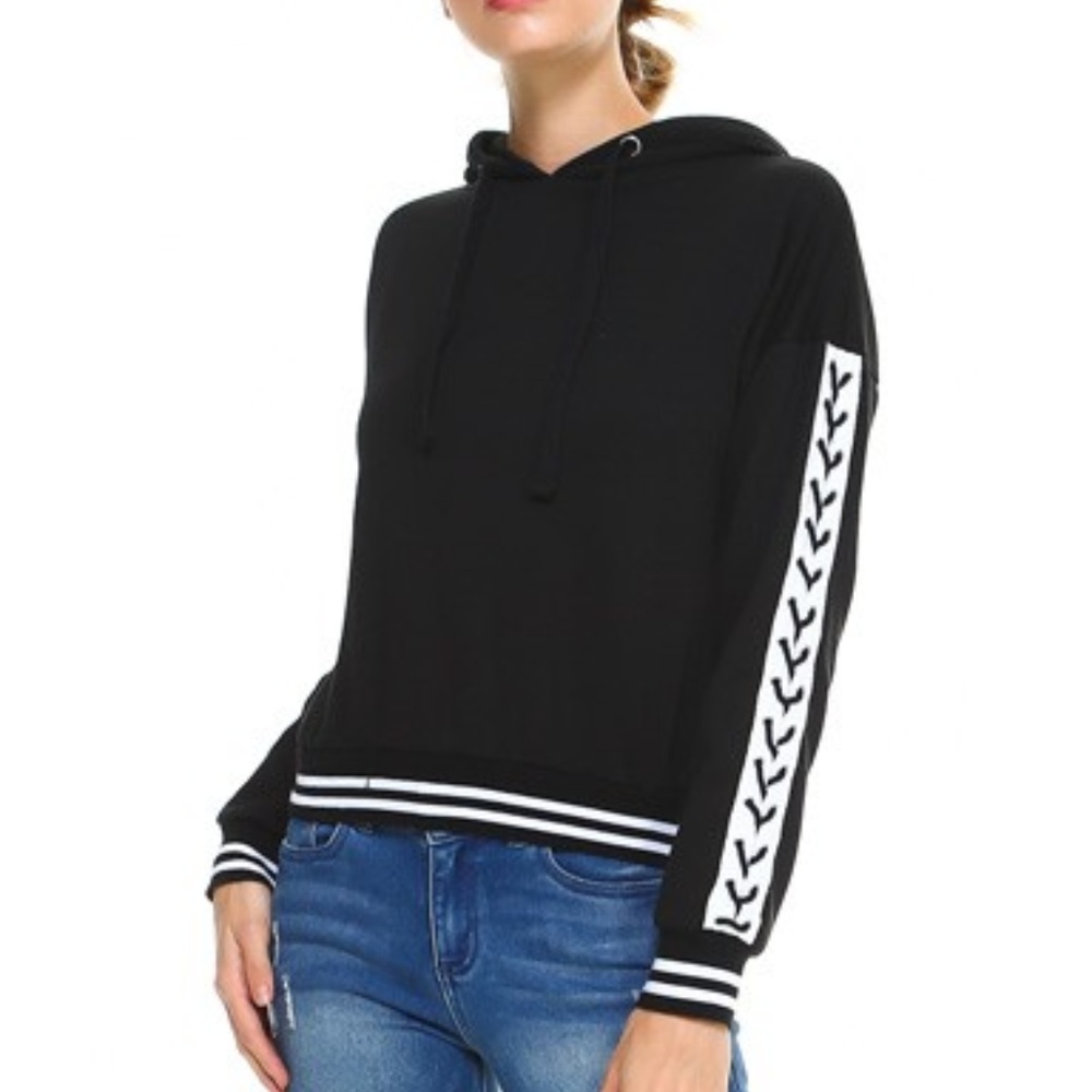 Fleece Black Hoodie w/lace up sleeve